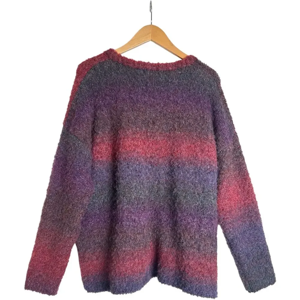 Natural Life XL Fuzzy Striped V-Neck Sweater Boho Cozy Soft Oversized